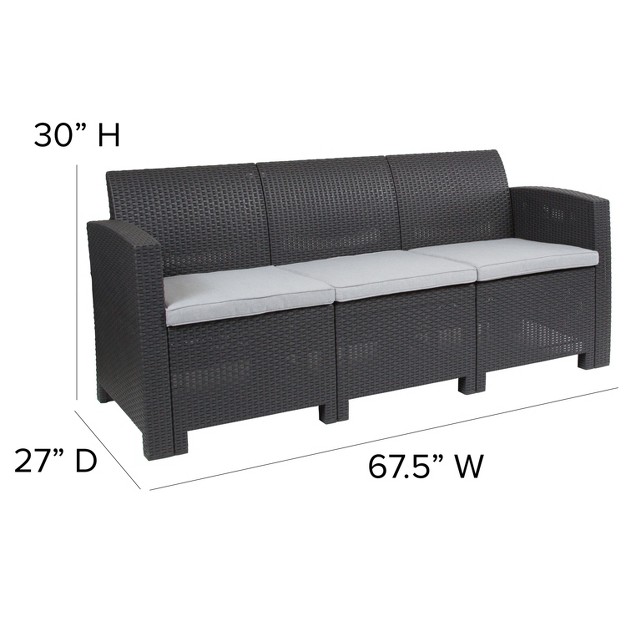 Flash Furniture Faux Rattan Sofa With All weather Cushions