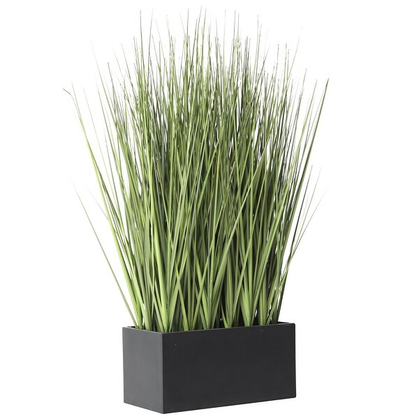 Faux Foliage Onion Grass Artificial Plant with Black Rectangular Plastic Pot