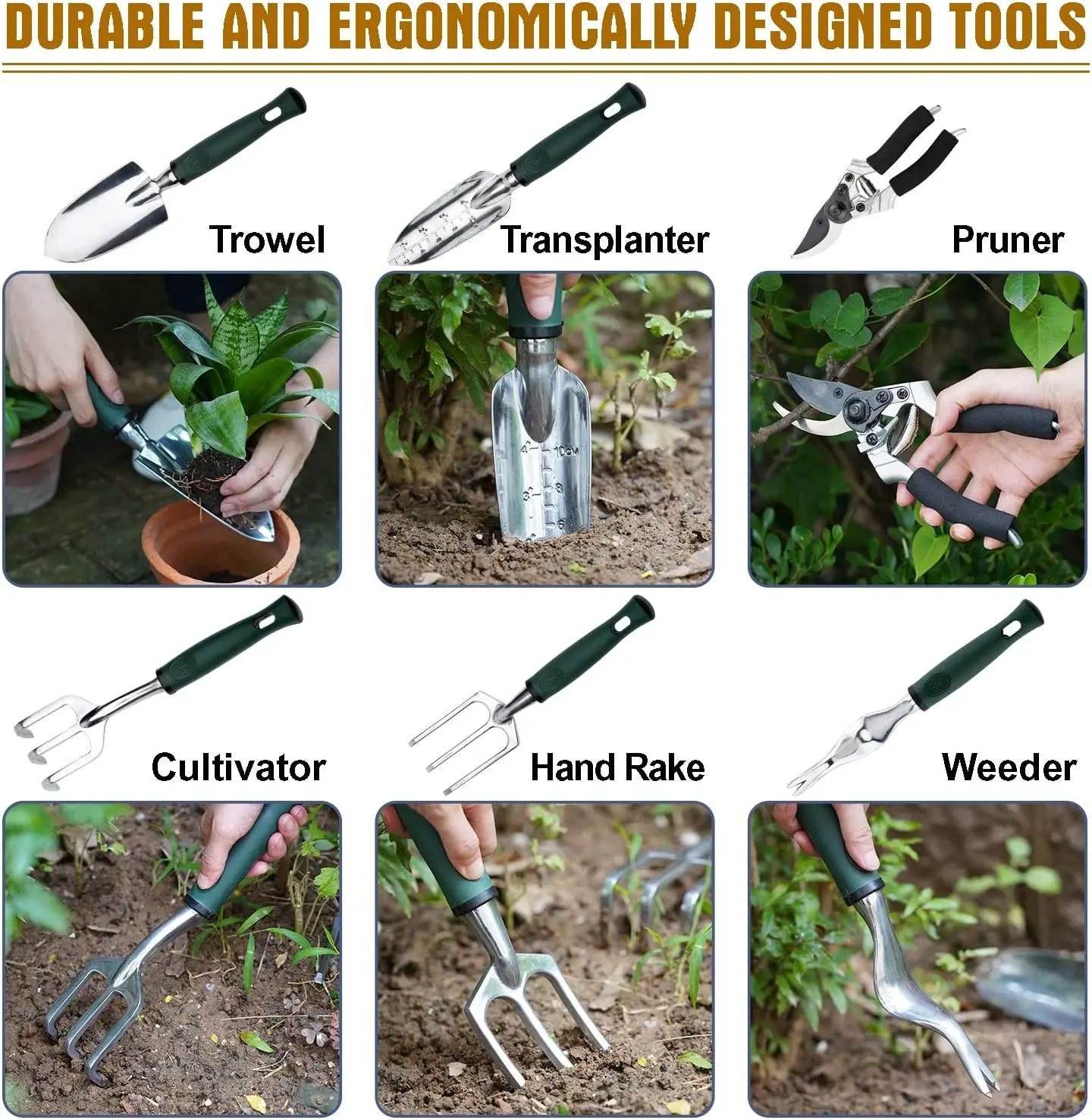 Gardening Tools Set and Organizer Tote Bag with 10 Piece Garden Tools  Garden Gift Set Vegetable Gardening Hand Tools Kit Bag