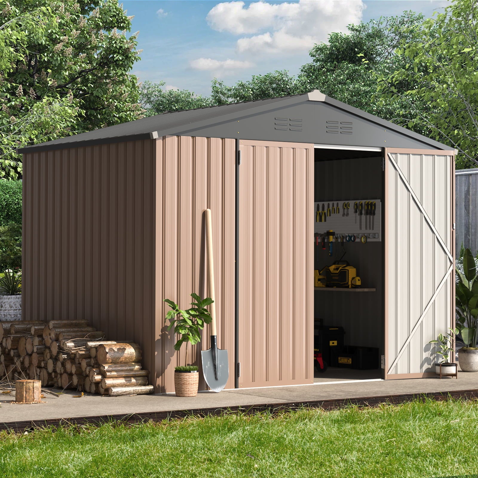 YODOLLA 8 x 6 ft. Outdoor Metal Storage Shed for Garden Tools