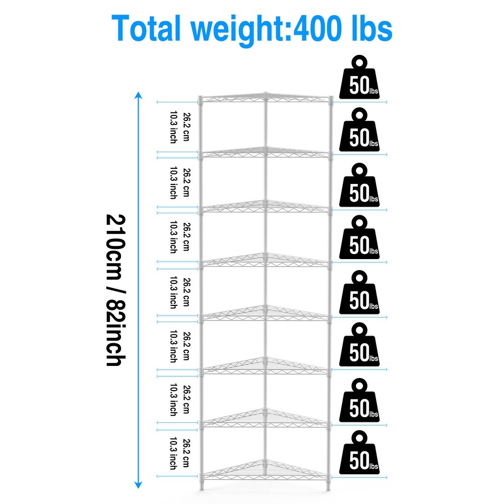 8 Tier Triangles Corners Wire Shelving Unit  NSF Height Adjustable Metal Storage Shelves  Heavy Duty Storage Wire Rack Shelves