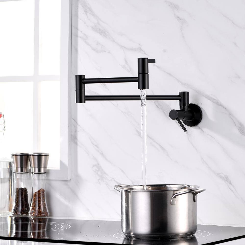 LUXIER Contemporary 2-Handle Wall-Mounted Pot Filler in Matte Black KTS17-TM-V