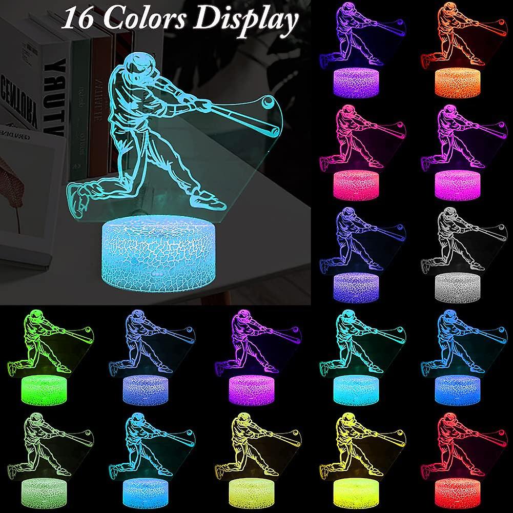 3d Baseball Player Night Light，led Illusion Lamps With Remote Controllerandusb Cable Best Xmas Birthday New Year Gifts For Baseball Player Teenagers Chi