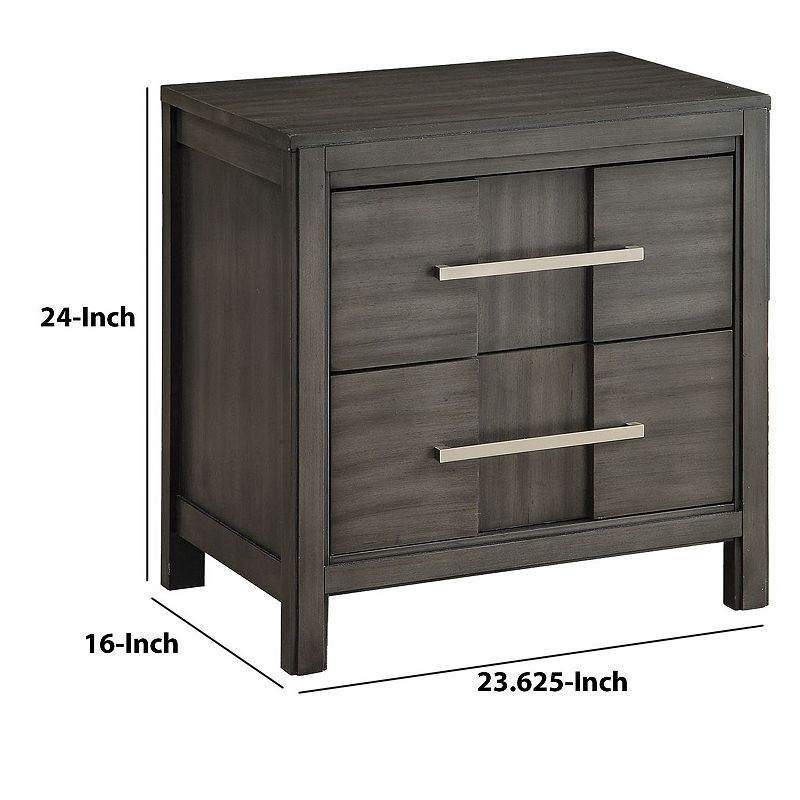 Transitional Solid Wood Night Stand With Two Drawers， Gray