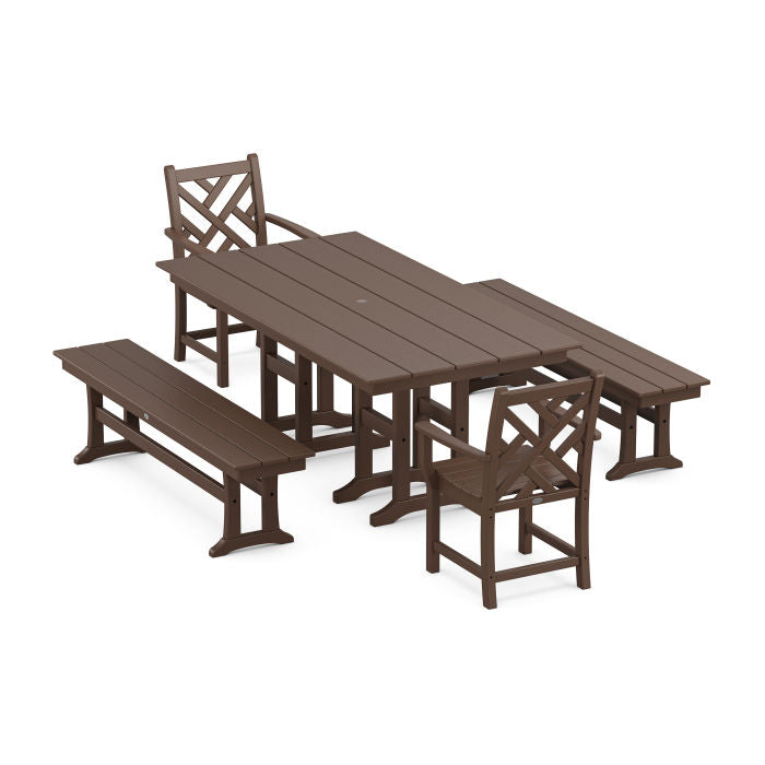 Polywood Chippendale 5-Piece Farmhouse Dining Set with Benches PWS1172-1