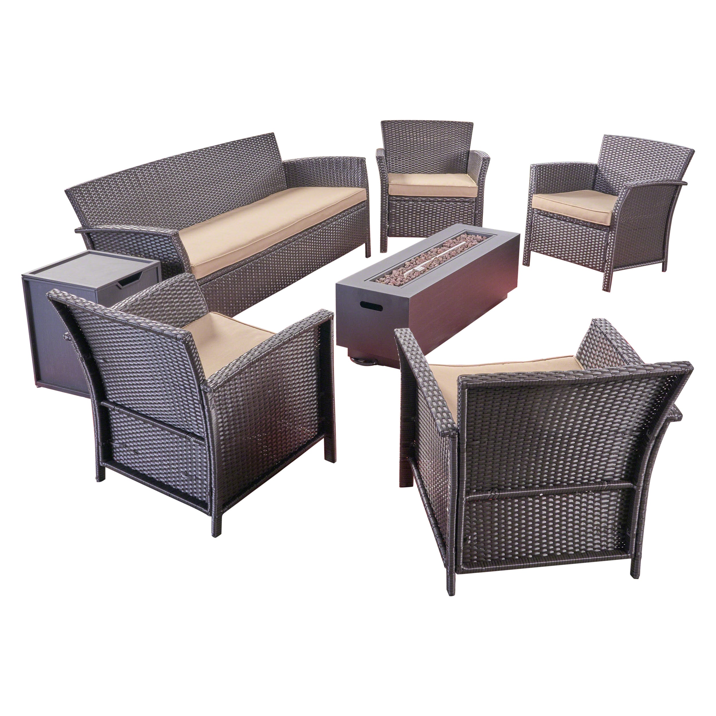 Mason Outdoor 4-Seater Wicker Chat Set with Fire Pit