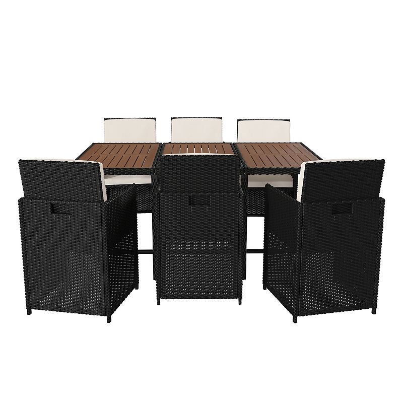 Flash Furniture Peregrine Outdoor Patio Dining Table and Wicker Modular Chairs 7-piece Set