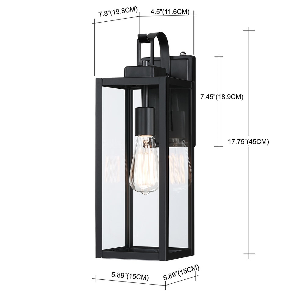 2 pack 17.7 in. 1 Light Matte Black Outdoor Wall Lantern Sconce with Clear Glass（Dusk to Dawn could be chosen）