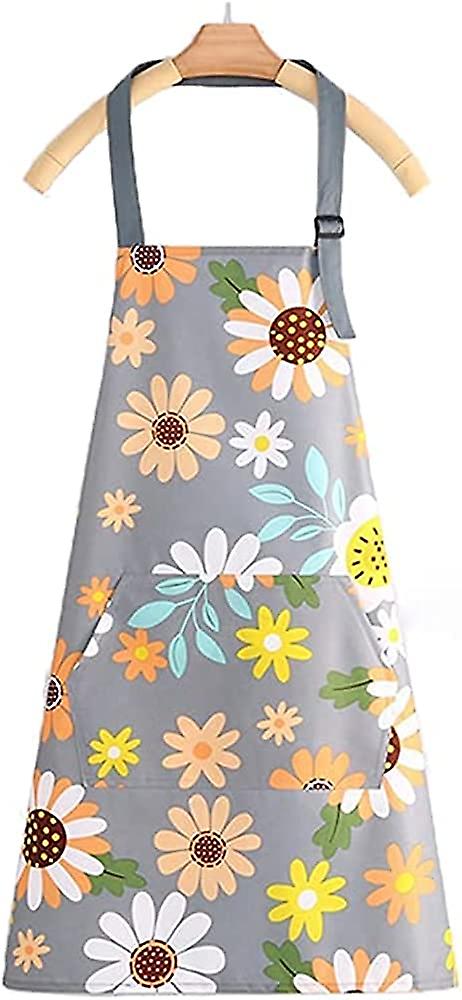 Shuaige Plus Size Kitchen Aprons For Women With Pockets， Flower Waterproof Apron Floral Cooking Gardening Drawing Crafting