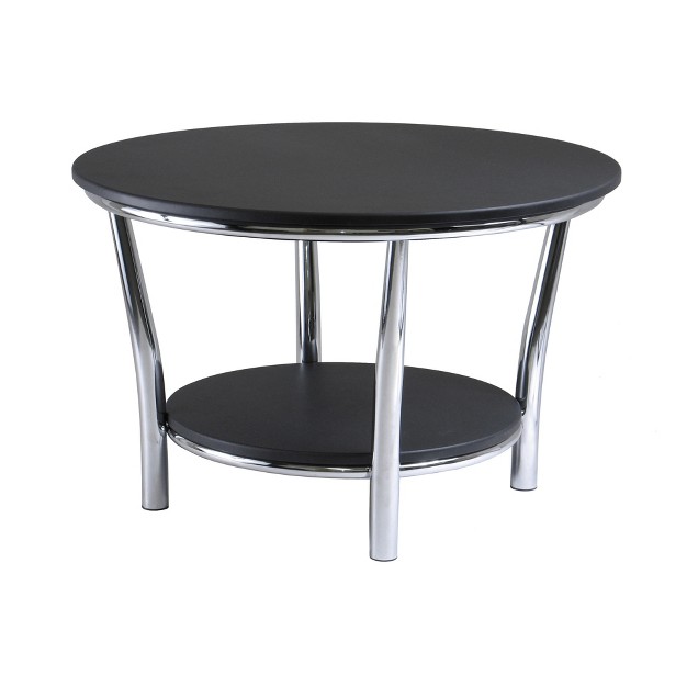 Maya Round Coffee Table Black Top Metal Legs Black Metal Winsome