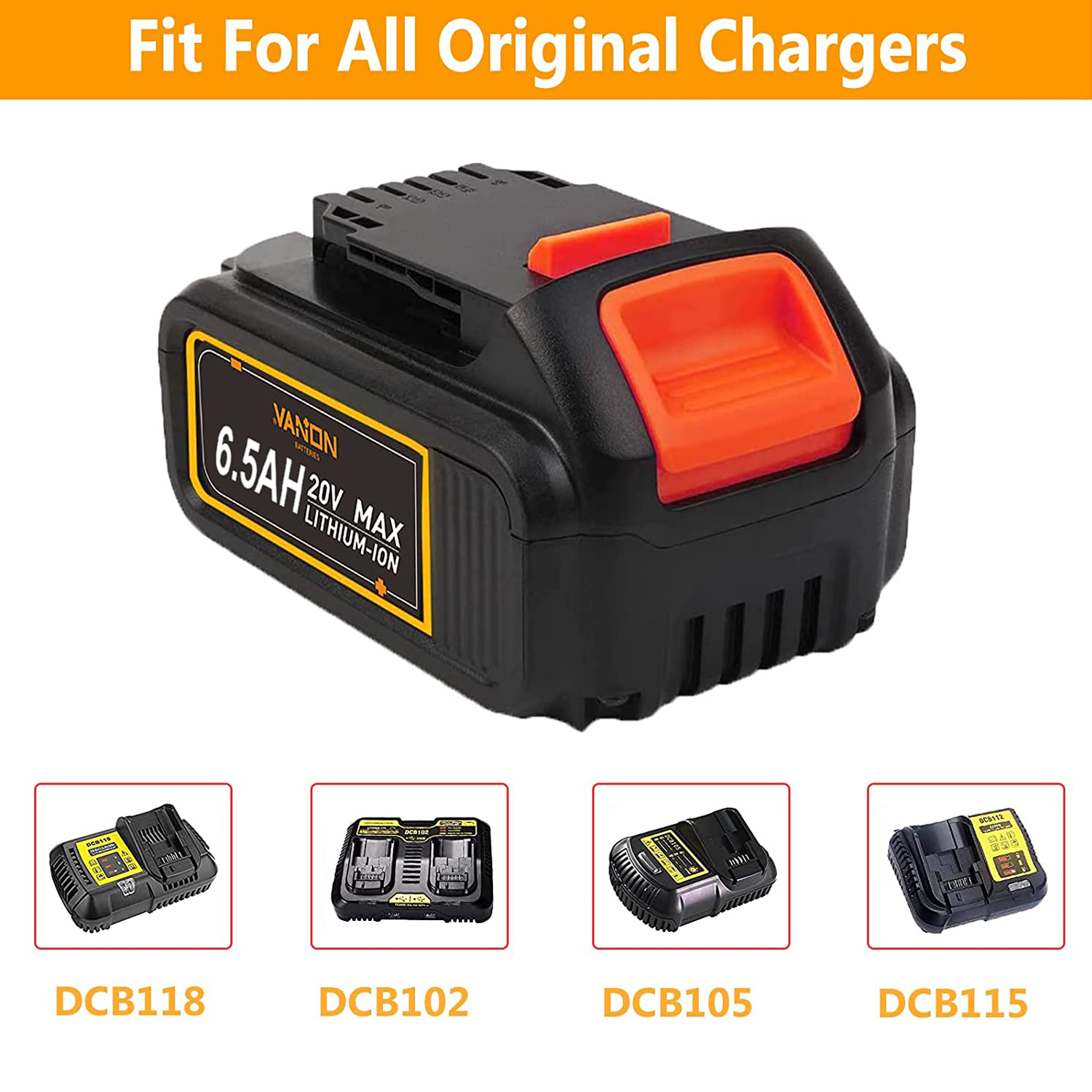 20V 6.5Ah Replacement Batteries Works for Dewalt DCB207 DCB206 DCB205 DCB204， 20V Li-Ion Battery Compatible with Dewalt Cordless Power ToolsI