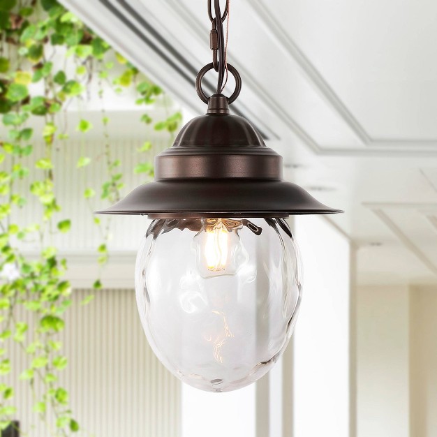 1 light Manteo Farmhouse Industrial Iron glass Outdoor Led Pendant Oil Rubbed Bronze clear Jonathan Y