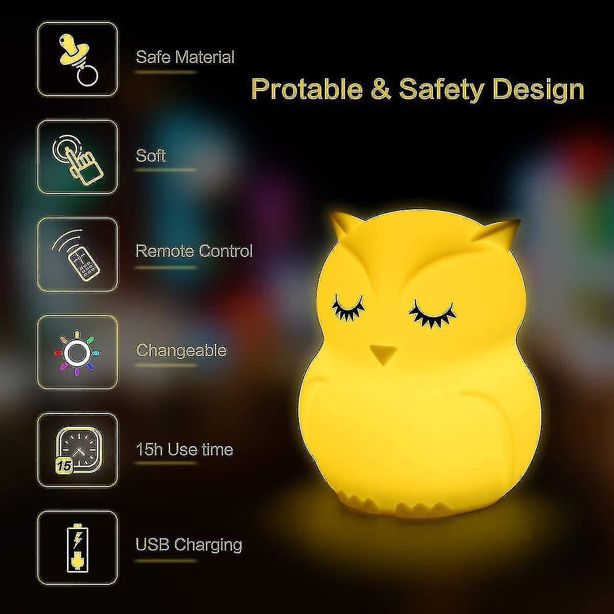 Owl Night Light For Kids Baby Silicone Night Light Led Nursery Lamp Dimmable Baby Night Light With Touch Sensor Remote Control Rechargeable 9 Colors，s