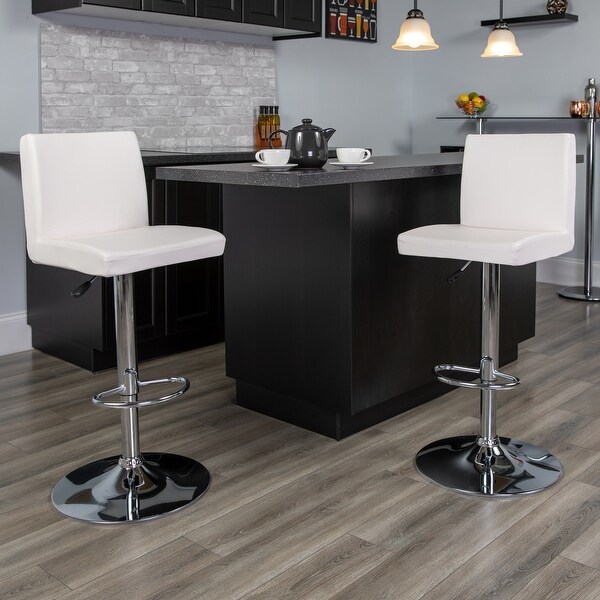 2 Pk. Contemporary Brown Vinyl Adjustable Height Barstool with Panel Back and Chrome Base