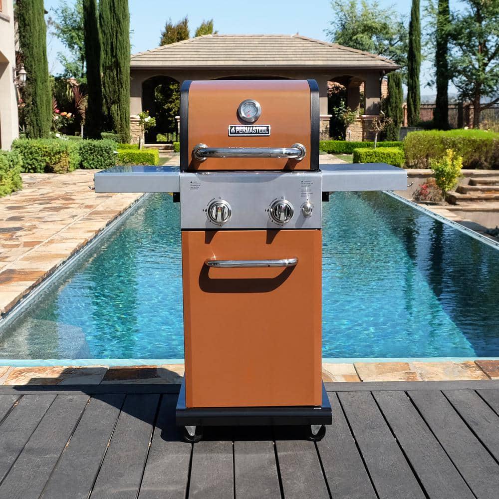 PERMASTEEL 2Burner Pedestal Propane Gas Grill in Copper With Folding Side Shelves