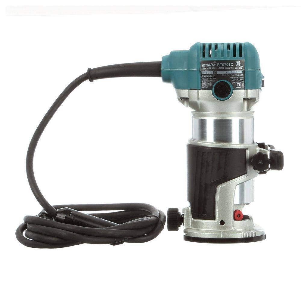 Makita 6.5 Amp 1-14 HP Fixed Base Corded Compact Router with Dust Extracting Attachment RT0700C RT0701C XTR01 RT0701C195559-1