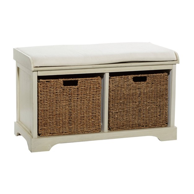 Traditional Wood Storage Basket Bench White Olivia amp May