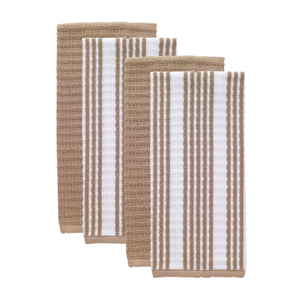 T fal Textiles 4 Pack Solid   Stripe Waffle Terry Kitchen Dish Towel Set