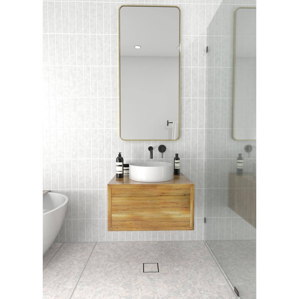 Glass Warehouse 22 in. W x 48 in. H Stainless Steel Framed Radius Corner Bathroom Vanity Mirror in Satin Brass SF-SQR-22X48-SB