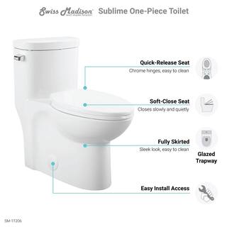 Swiss Madison Sublime 1-Piece 1.28 GPF Single Flush Elongated Toilet in White Seat Included SM-1T206