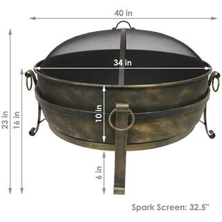 Sunnydaze Decor 34 in. x 23 in. Round Large Steel Cauldron Wood Fire Pit in Black with Spark Screen NB-CF34