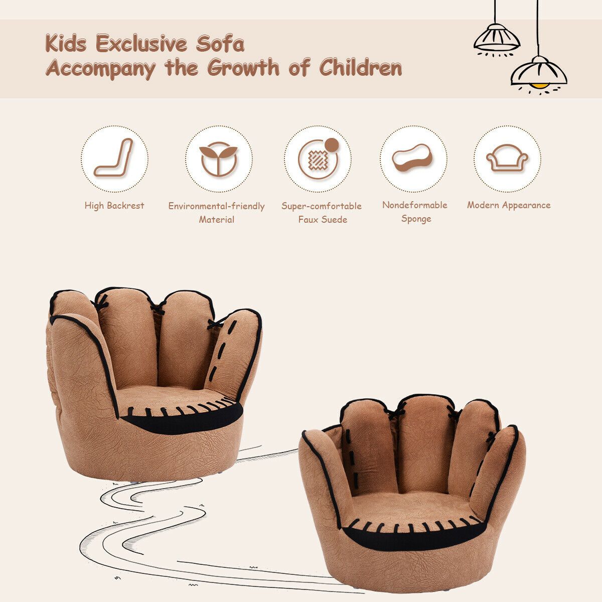 Household Five Fingers Baseball Glove Shaped Kids Leisure Upholstered Sofa