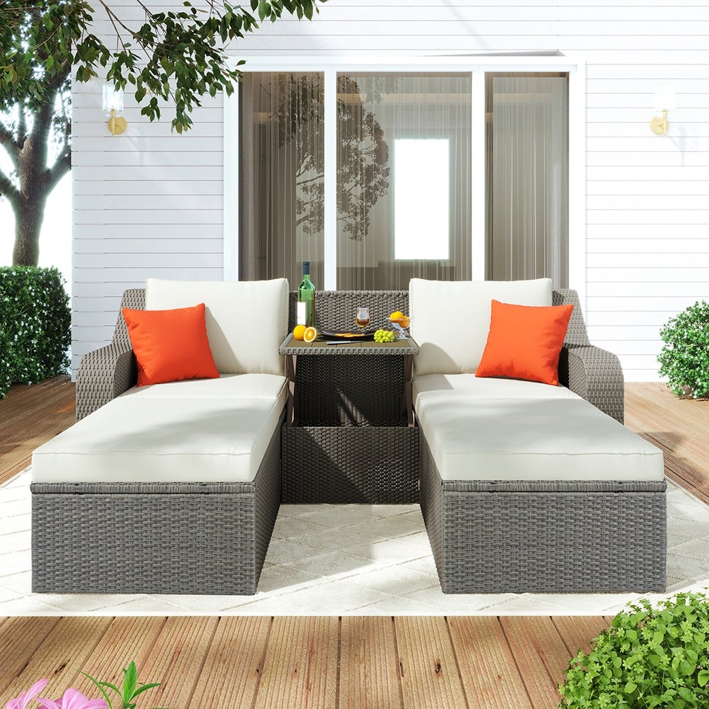 3pcs Patio Wicker Sofa Set with Cushions and Lift Top Coffee Table - Overstock - 35869381