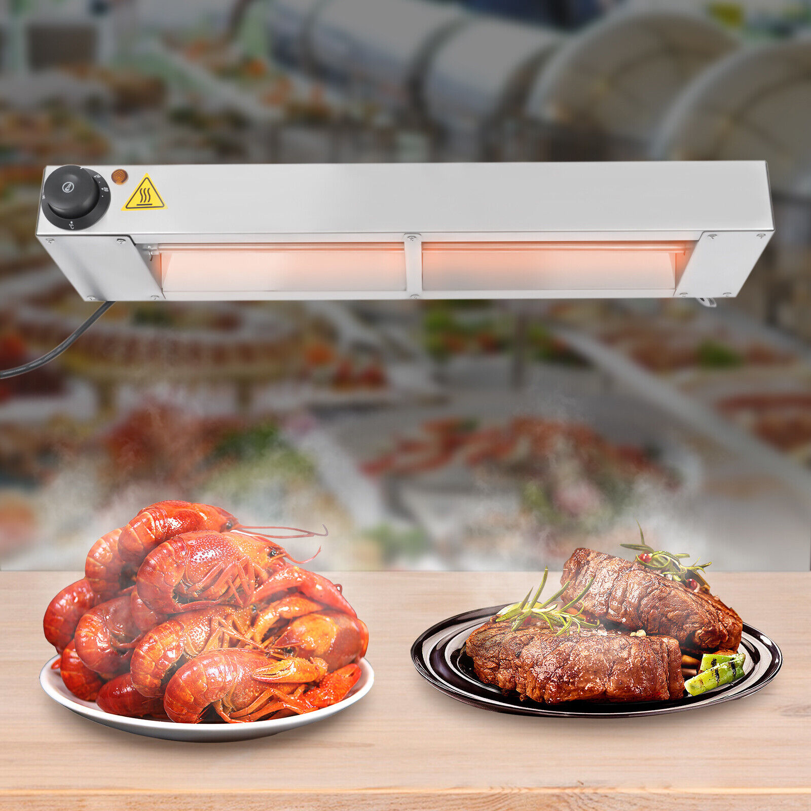 Miumaeov 24'' Stainless Steel Commercial Electric Strip Food Heater Electric Food Warmer with Cord and Plug 110V 500 W Commercial Heat Lamp Overhead Food Warmer