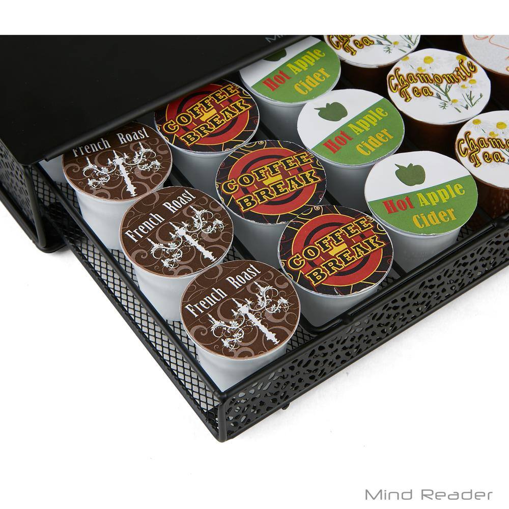 Mind Reader 36-Capacity Black K-Cup Storage Drawer with Flower Pattern Metal Mesh MTRAY-BLK