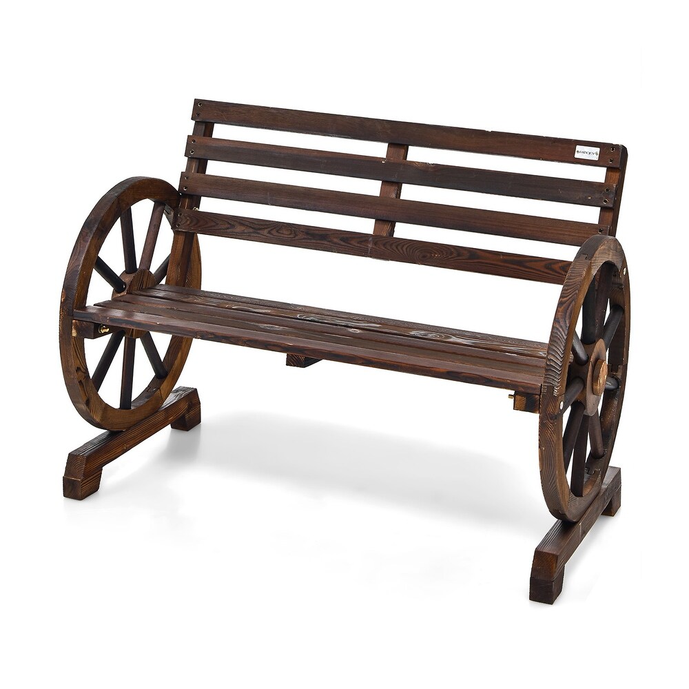 Gymax Patio Wagon Wheel Bench Outdoor Garden Wooden Rustic Bench w/   See Details