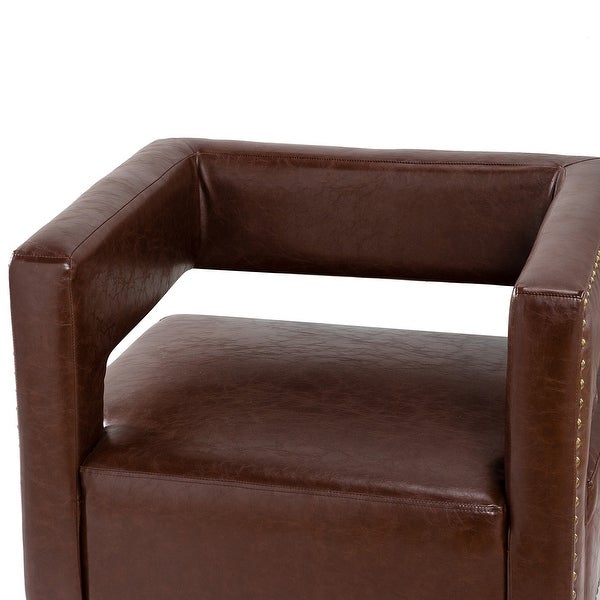 Bortolotti Contemporary Upholstery Swivel Nailhead Trim Barrel Chair with Open Back and Metal Base by HULALA HOME