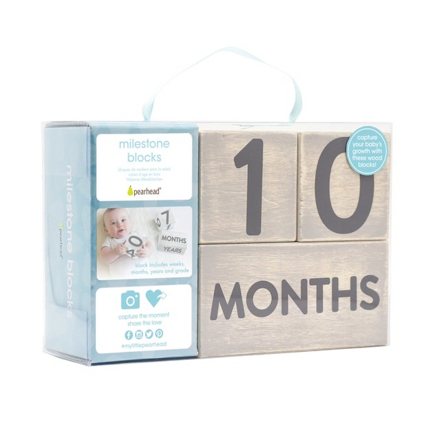 Pearhead Baby Milestone Age Blocks Gray