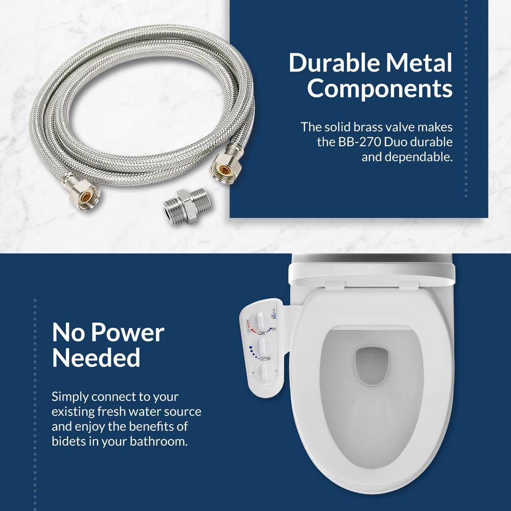 bioBidet BB-270 Non-Electric Economy Class DUO Bidet Attachment in White BB-270