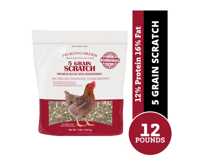 Pecking Order 5 Grain Scratch with Boonworms， 12 lb. Bag