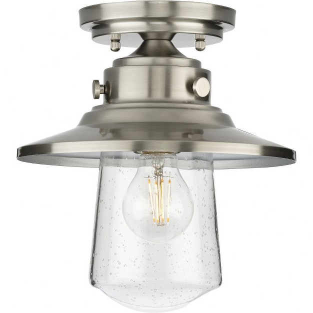 Progress Lighting Tremont 1 light Matte Black Clear Seeded Glass Outdoor Semi flush Mount Stainless Steel