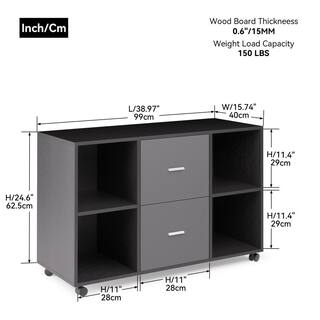 Wateday Black-Dark Gray File Cabinet with 2-Drawers And 4 Open Storage YJ-YUKI9596607