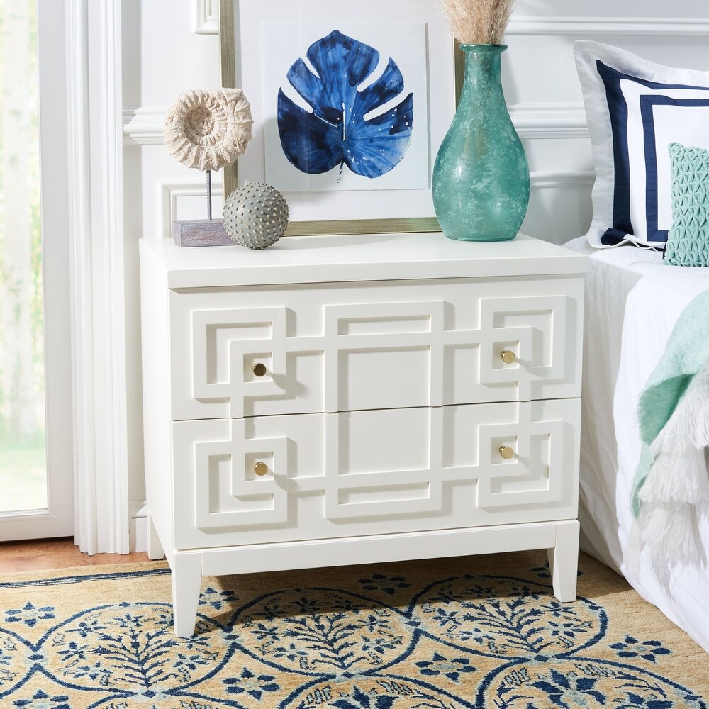 SAFAVIEH Luiza White/Gold 2 Drawer Nightstand