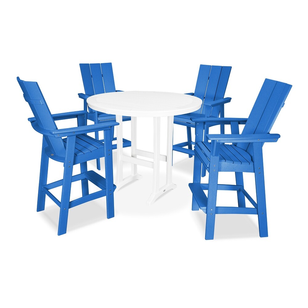 POLYWOOD Modern Adirondack 5 Piece Nautical Trestle Bar Set