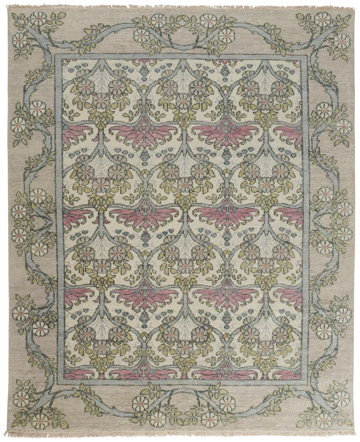 Bennet Hand Knotted Gray and Pink Rug by BD Fine