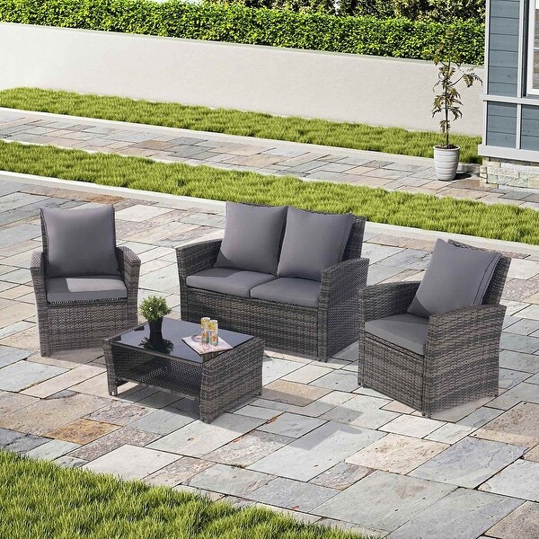 4 PCS Outdoor Patio Furniture Rattan Wicker Set for 4