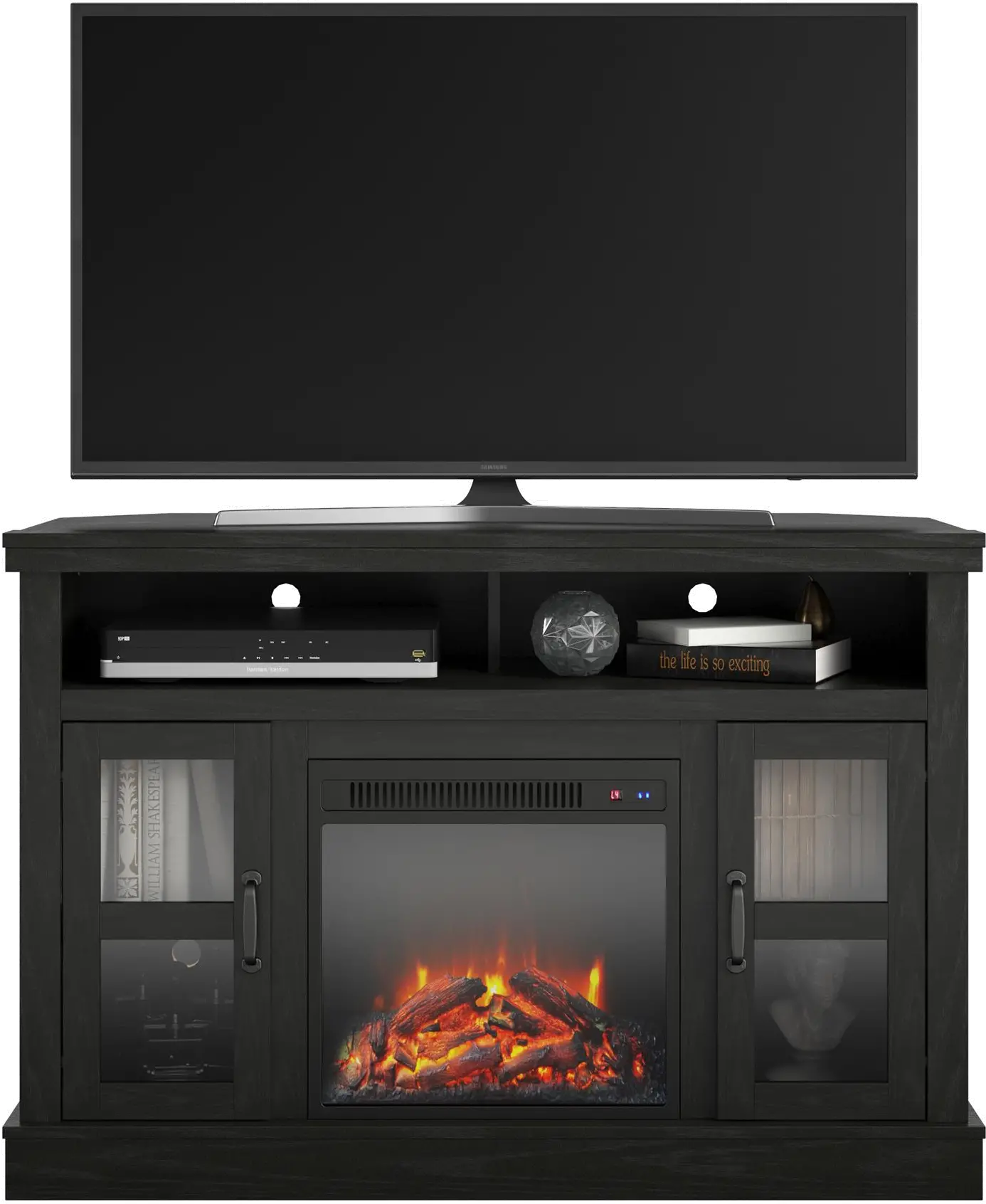 Tinley Park Black Oak 54 Corner TV Stand with Fireplace