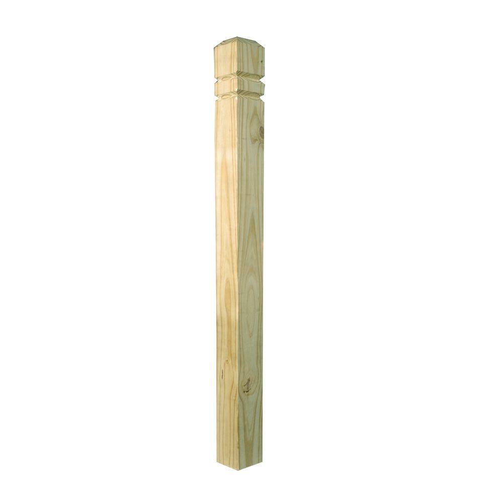 4 in. x 4 in. x 4-12 ft. Pressure-Treated Pine Double V-Grooved Deck Post 143849