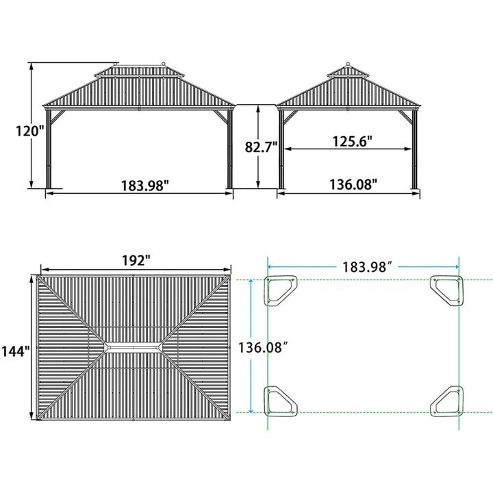 PURPLE LEAF Hardtop Aluminum Gazebo with Curtains and Netting  Double Roof Patio Gazebo  Bulbs included