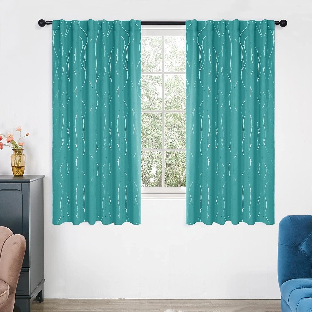 Deconovo Back Tab Silver Lines with Dots Curtain Panel Pairs(2 Panel)