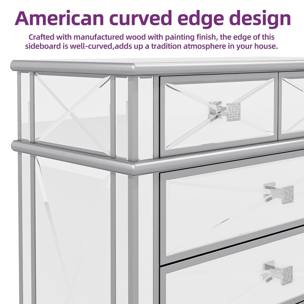 Modern 5 Drawer Mirrored Storage Chest Dresser Sideboard Cabinet