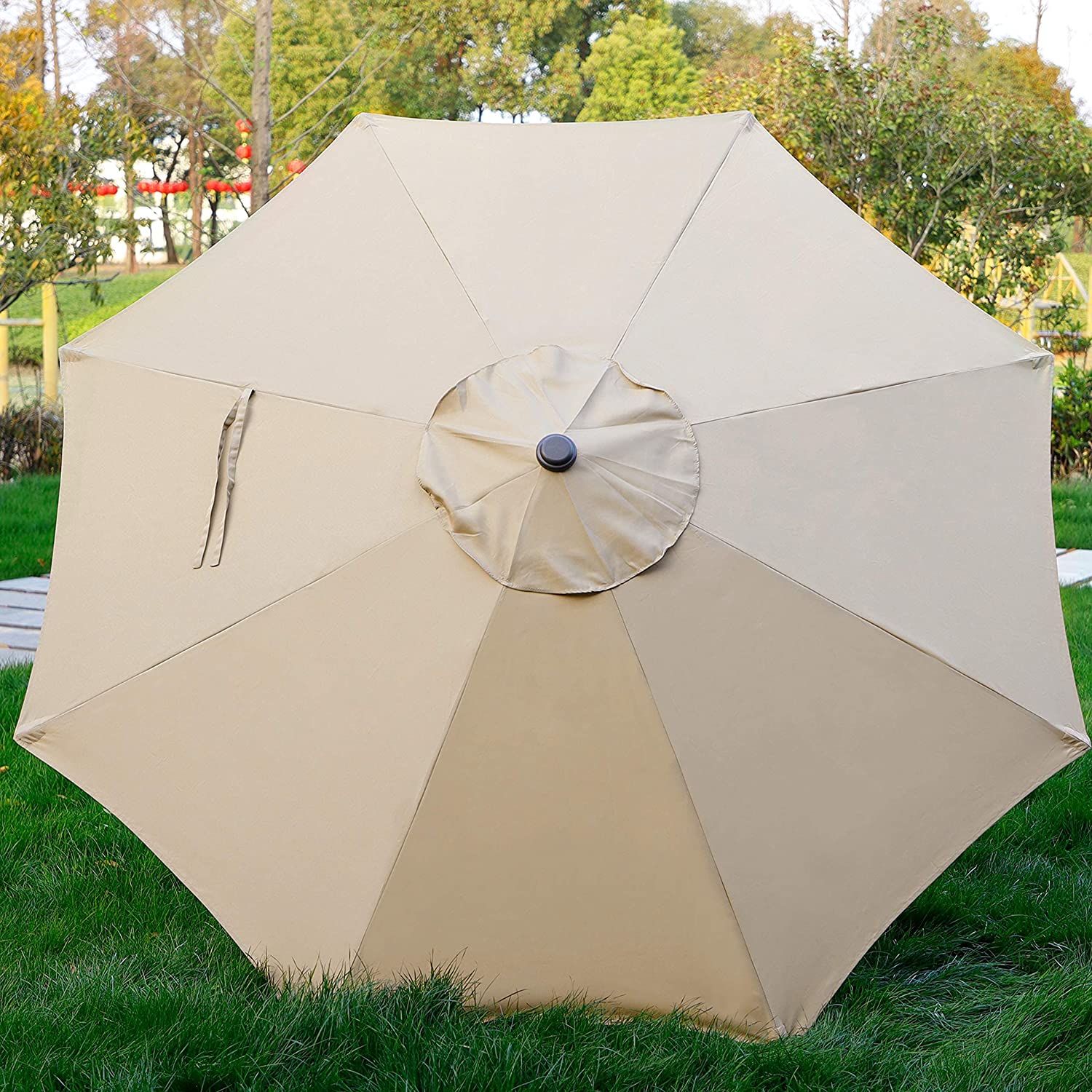 9' Outdoor Market Patio Umbrella with Push Button Tilt and Crank, 8 Ribs (Tan)