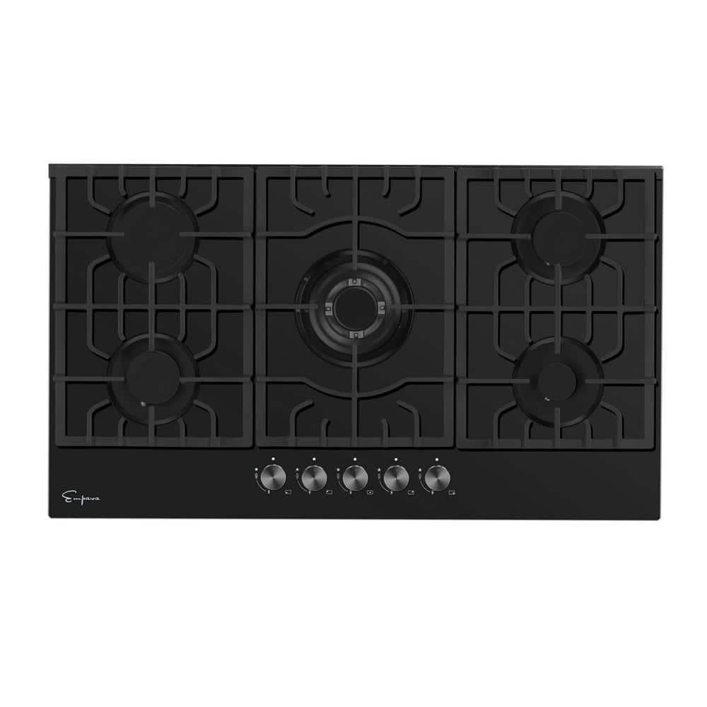 Empava 30 in Gas Stove Cooktop with 5 Sealed Burners in Black Tempered Glass including Power Burner