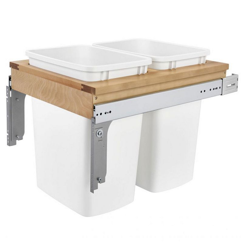 Rev-A-Shelf Double Pull Out Top Mount Trash Can 35 Quart， White， 4WCTM-21DM2-162