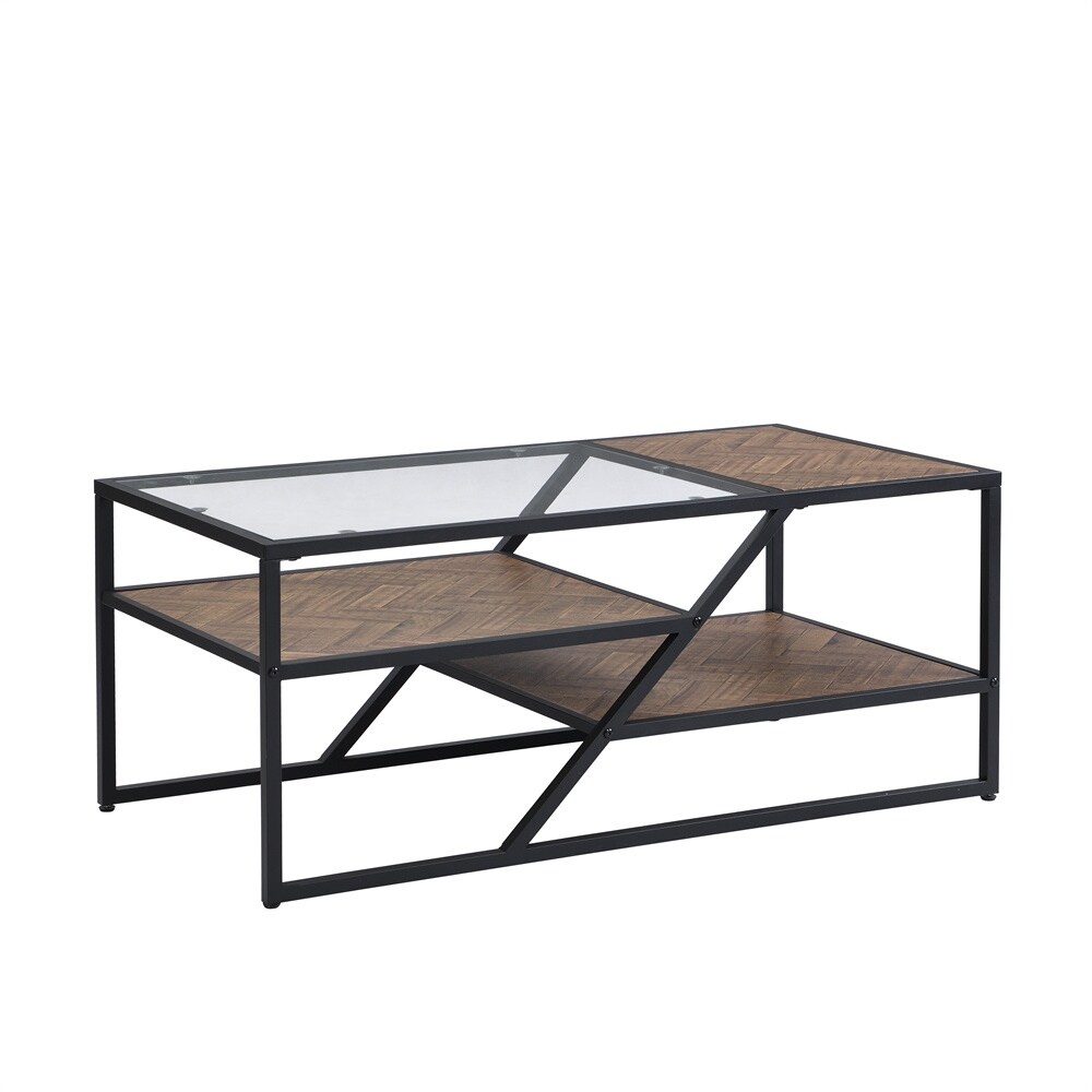 Coffee Table with Storage Shelf Tempered Glass End Table   43.31* 21.56* 17.91 inch