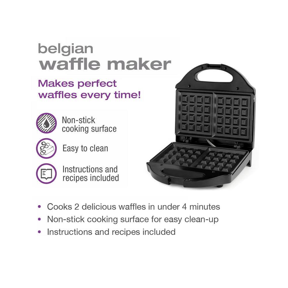 Salton Aluminum 2-Plate Belgian Waffle Maker in Black WM1075BK